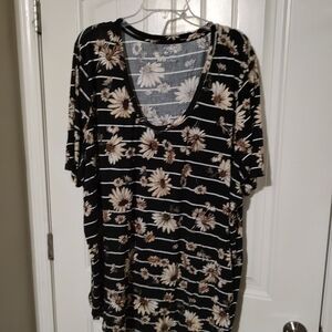 Maurices Black and White Floral Striped Tee